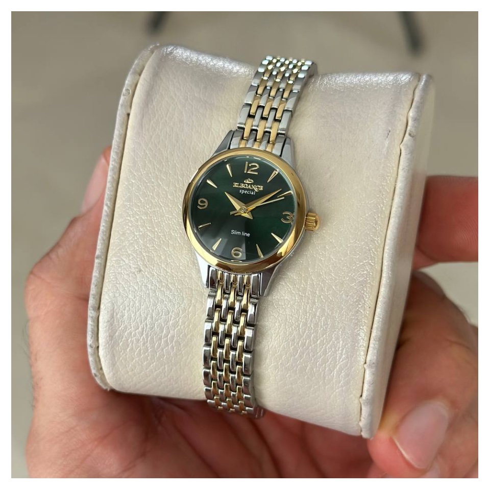 ساعت الگانس زنانه دورنگ طلایی ص سبز new es8145(ELEGANCE)